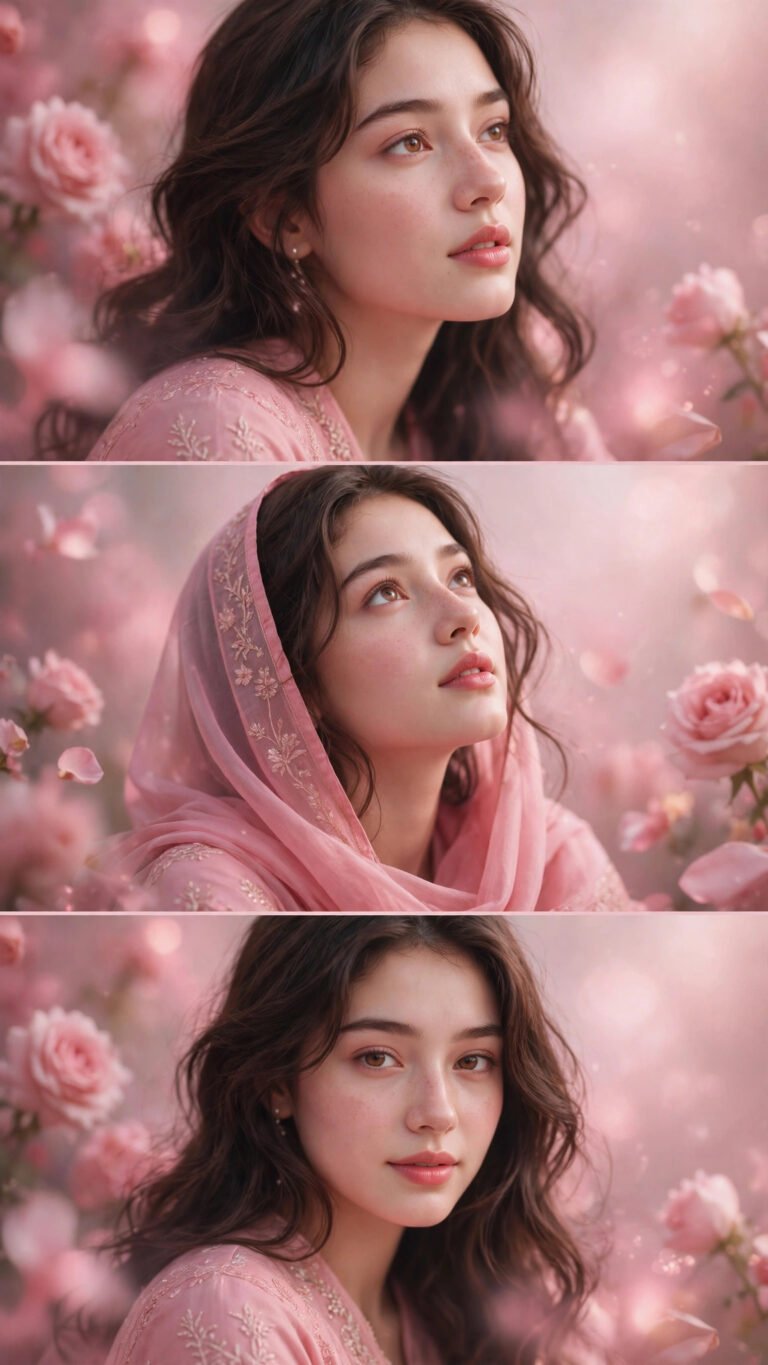Rose Pink Triptych Portrait
