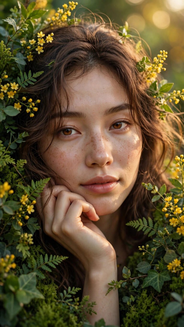 Leaf Framed Floral Portrait