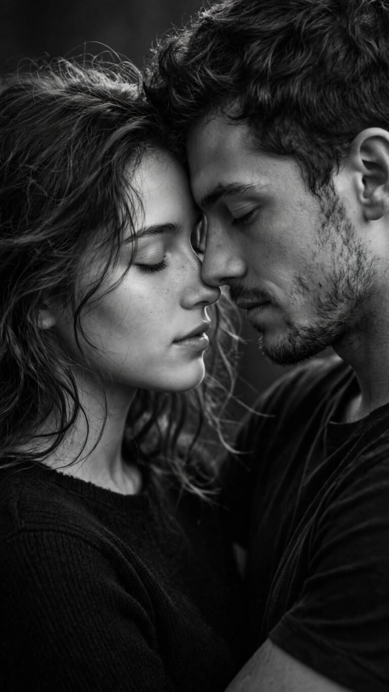 Monochrome Forehead Touch Couple Portrait