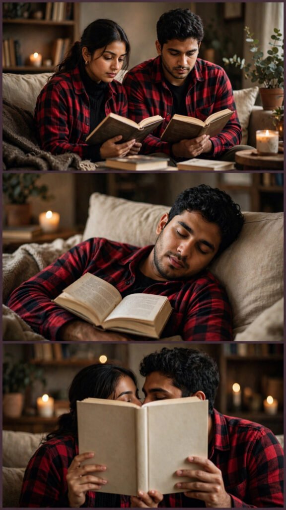 Candlelit Bookish Romance Couple Collage