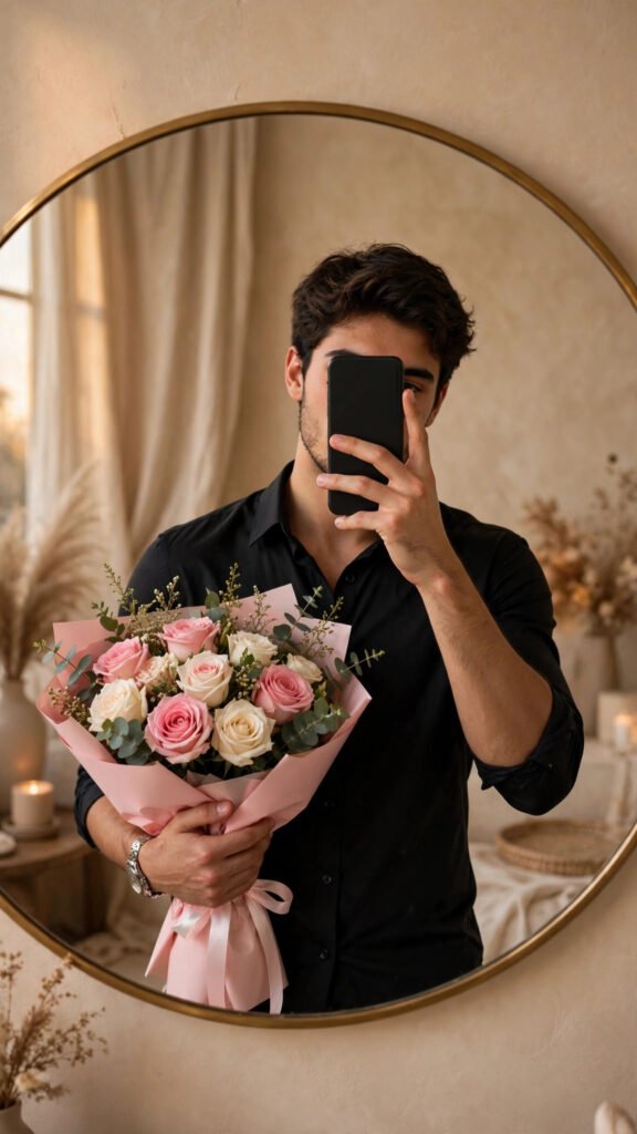 Rose Bouquet Mirror Selfie Luxury Portrait
