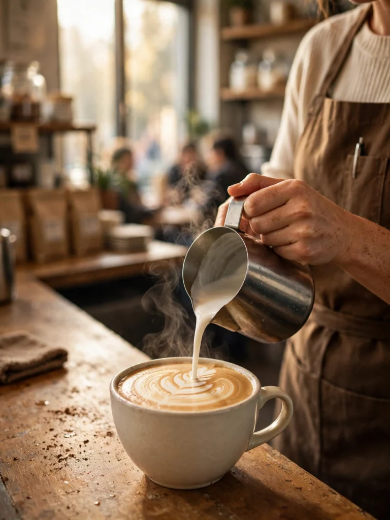 Coffee Shop Barista Latte Art Photo Prompt for Gemini