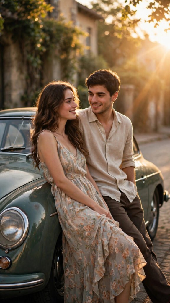 Vintage Car Golden Hour Romance