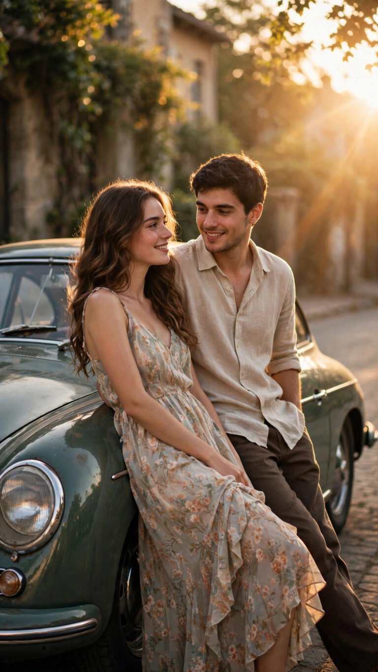 Vintage Car Golden Hour Romance