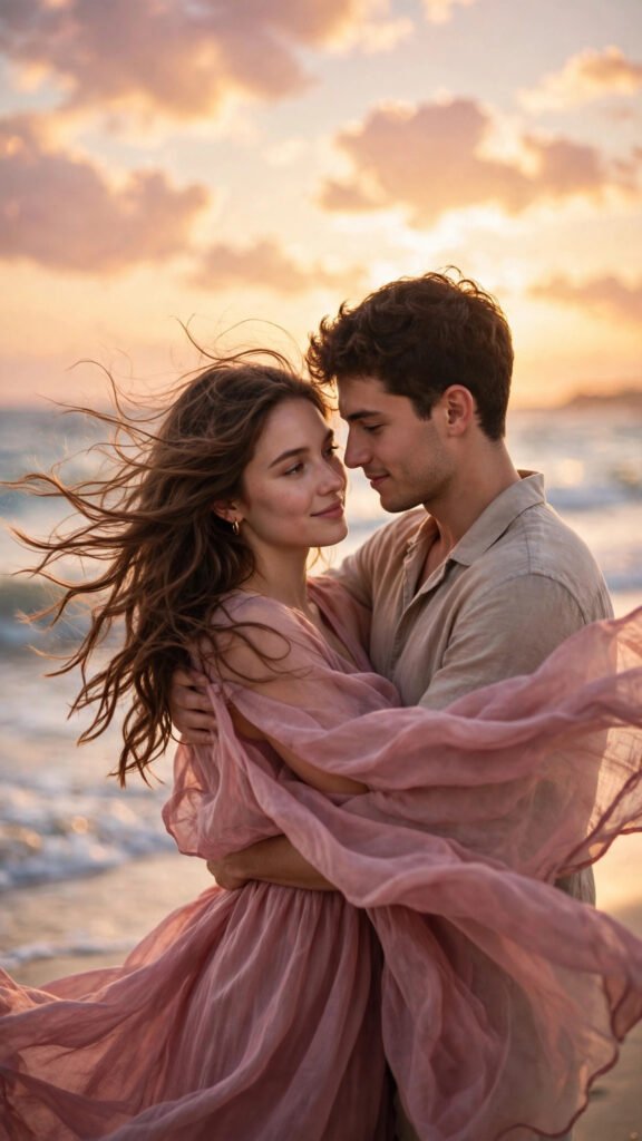 Beach Sunset Embrace Portrait