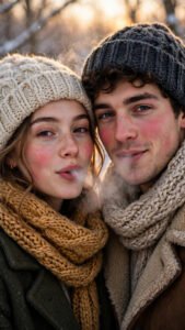 Winter knitwear couple close-up portrait
