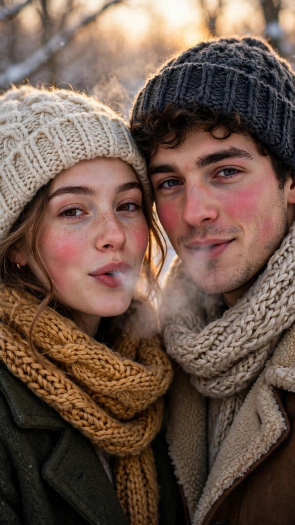 Winter knitwear couple close-up portrait