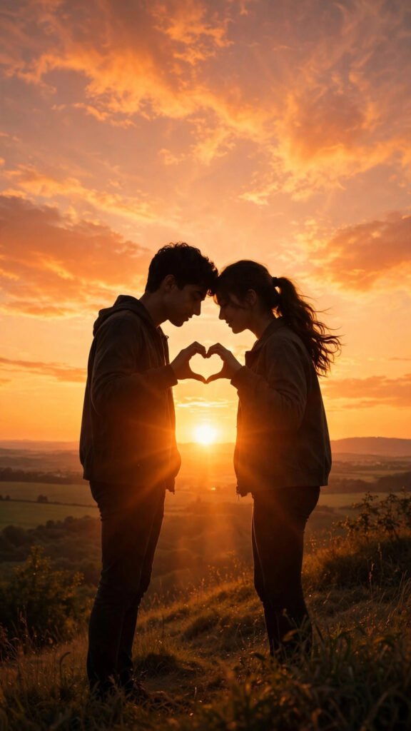 Sunset Heart Hands Couple