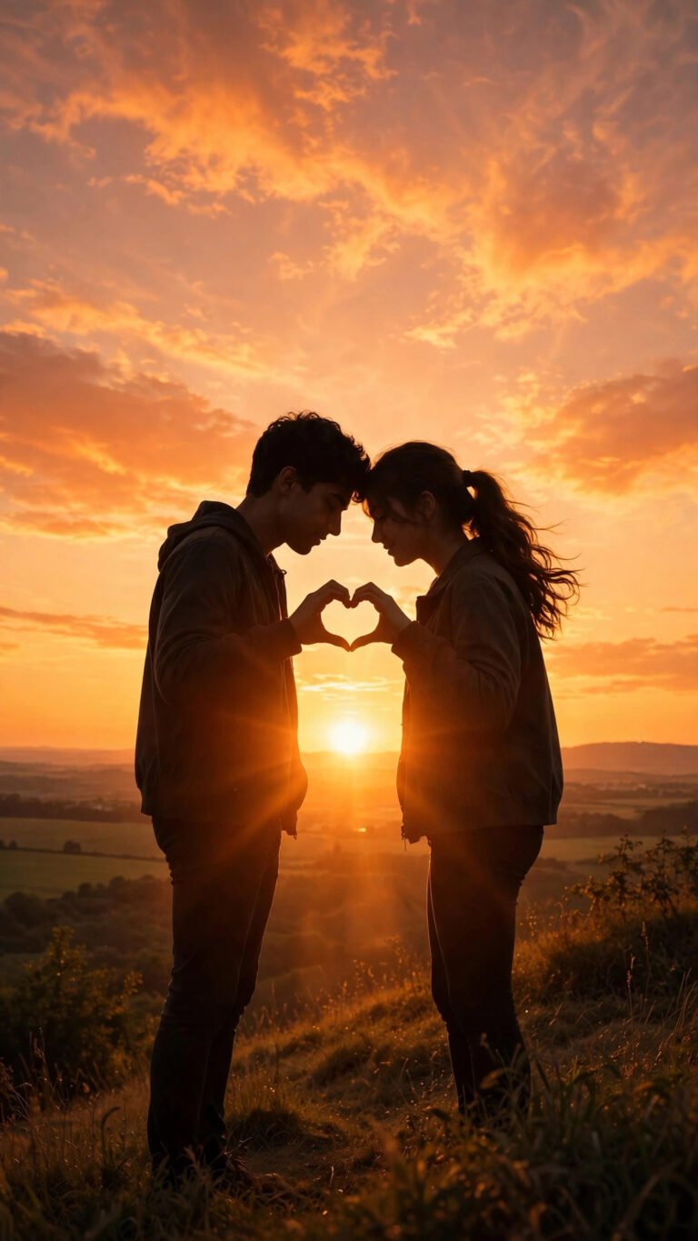 Sunset Heart Hands Couple