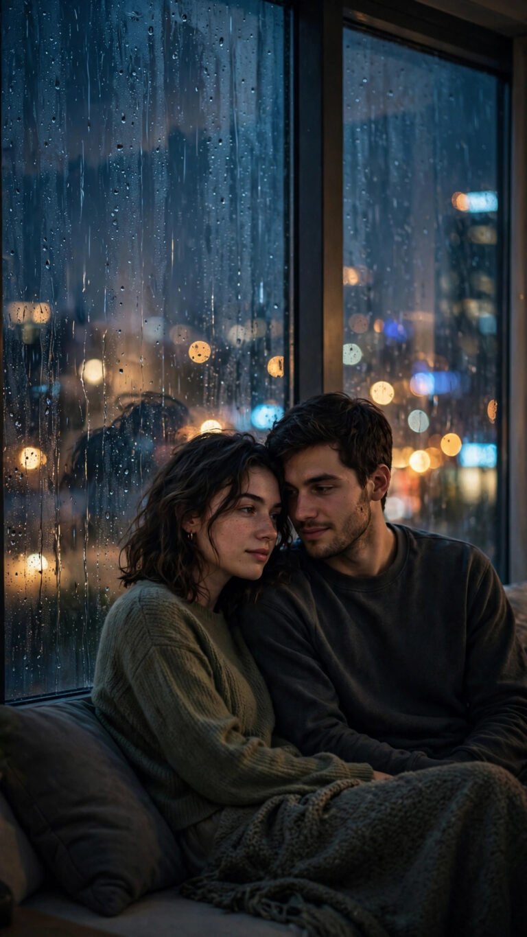Rainy Window City Lights Couple