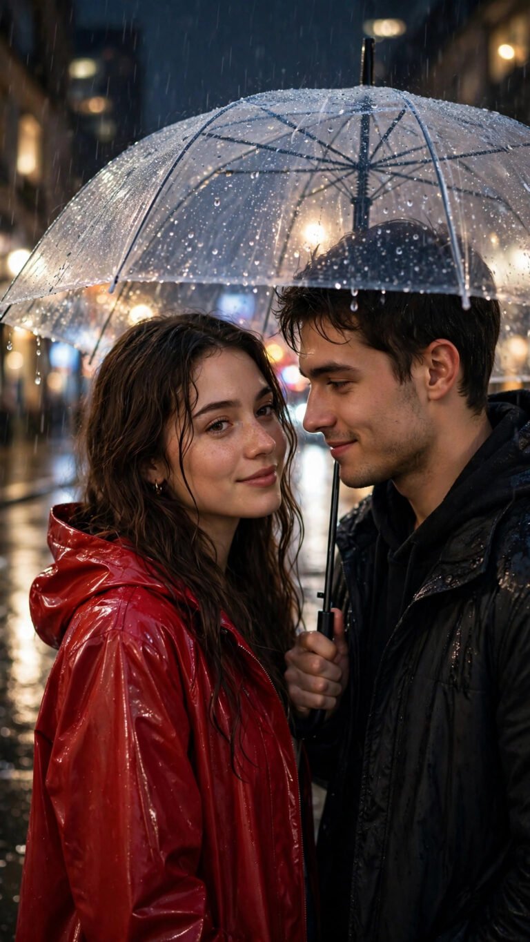 Rainy Night Umbrella Couple Portrait