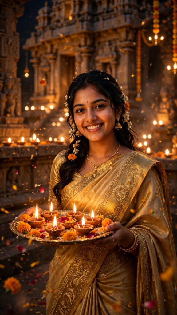 Golden Saree Diya Plate