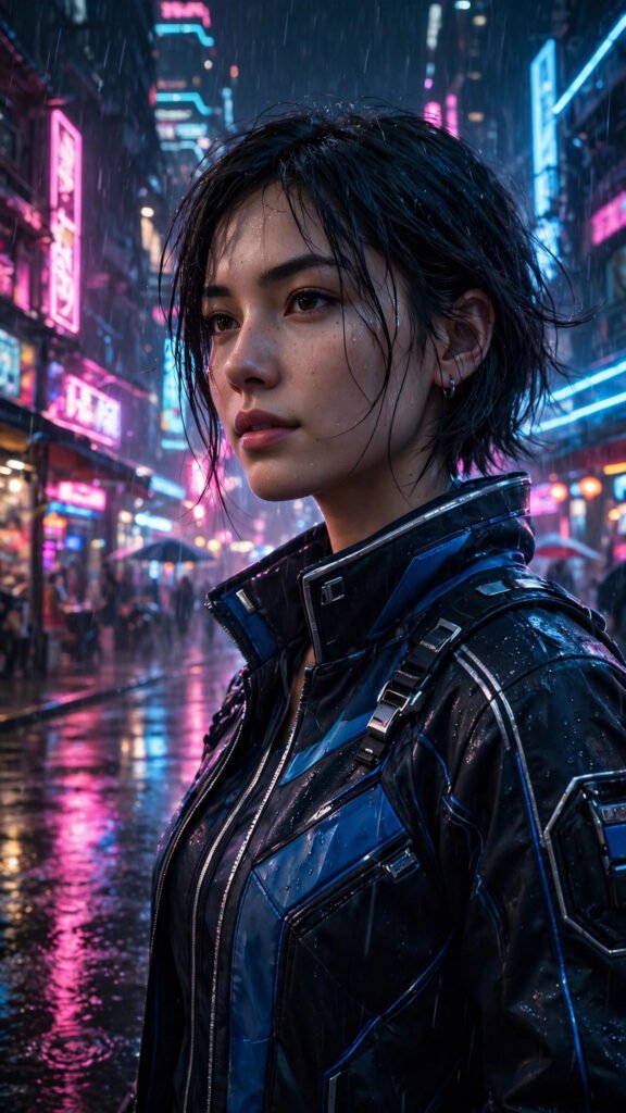 Cyber Rain Neon Portrait