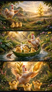 Cosmic Clucks: 3D Cartoon Hen & Chicks Adventure — Viral AI Video Prompt