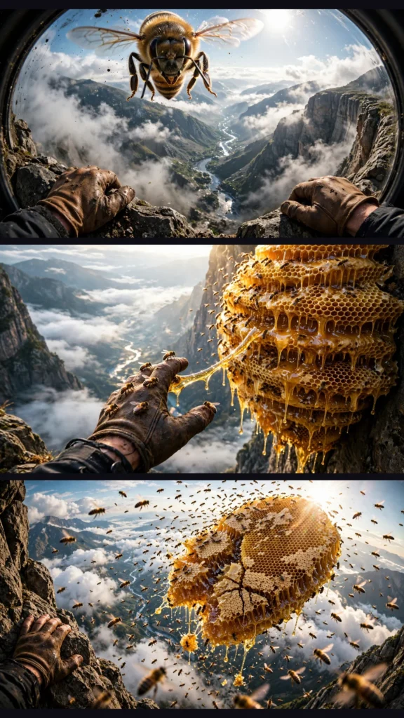 Giant Beehive Cliff Climb — Impossible POV Viral AI Video Prompt