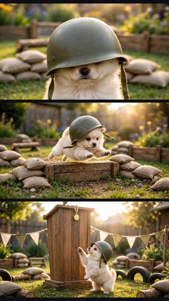 Mini Military K9 Puppy Training — Cute Viral AI Video Prompt