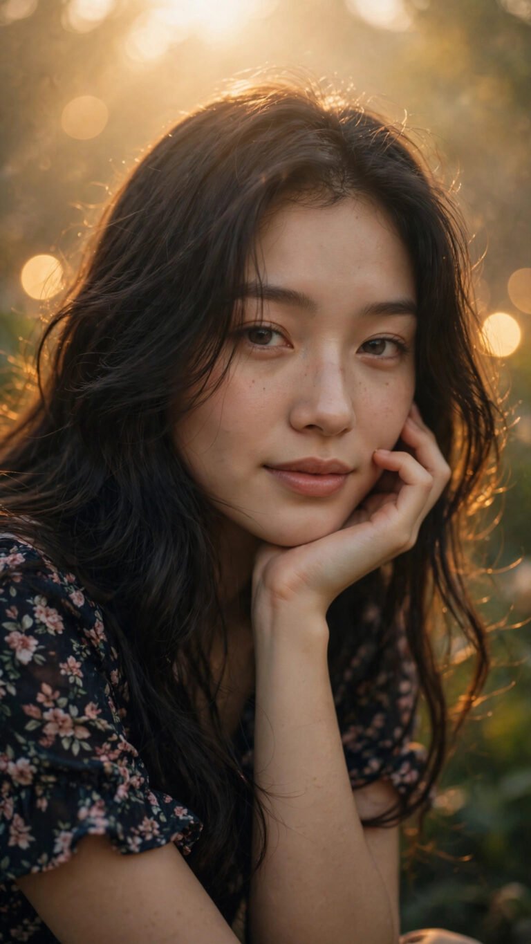Dreamy Golden Bokeh Girl Portrait