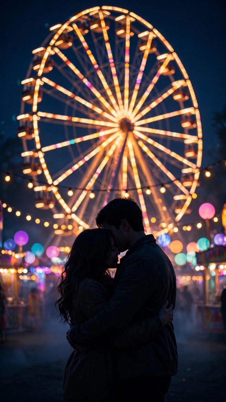 Ferris Wheel Night Couple Silhouette