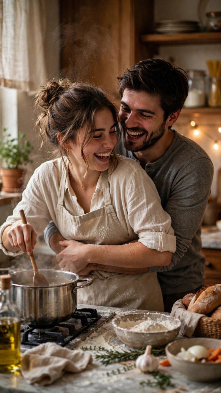 Cozy Kitchen Cooking Couple