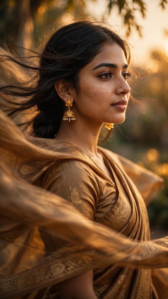 Golden Motion Blur Saree Portrait