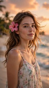 Beach Golden Hour Floral Portrait
