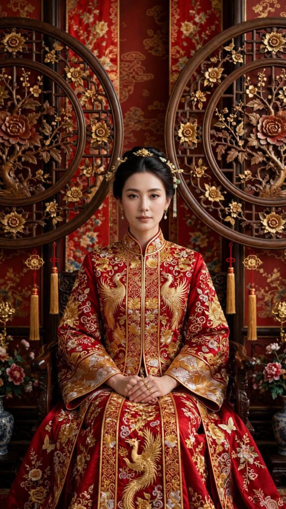 Red Gold Bridal Attire Portrait