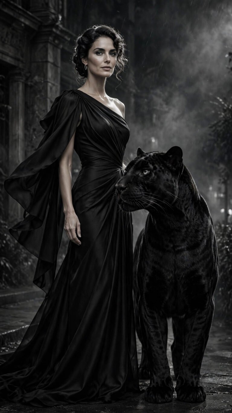 Monochrome Panther Evening Gown Portrait