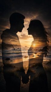 Double-Exposure Beach Couple Silhouette Portrait